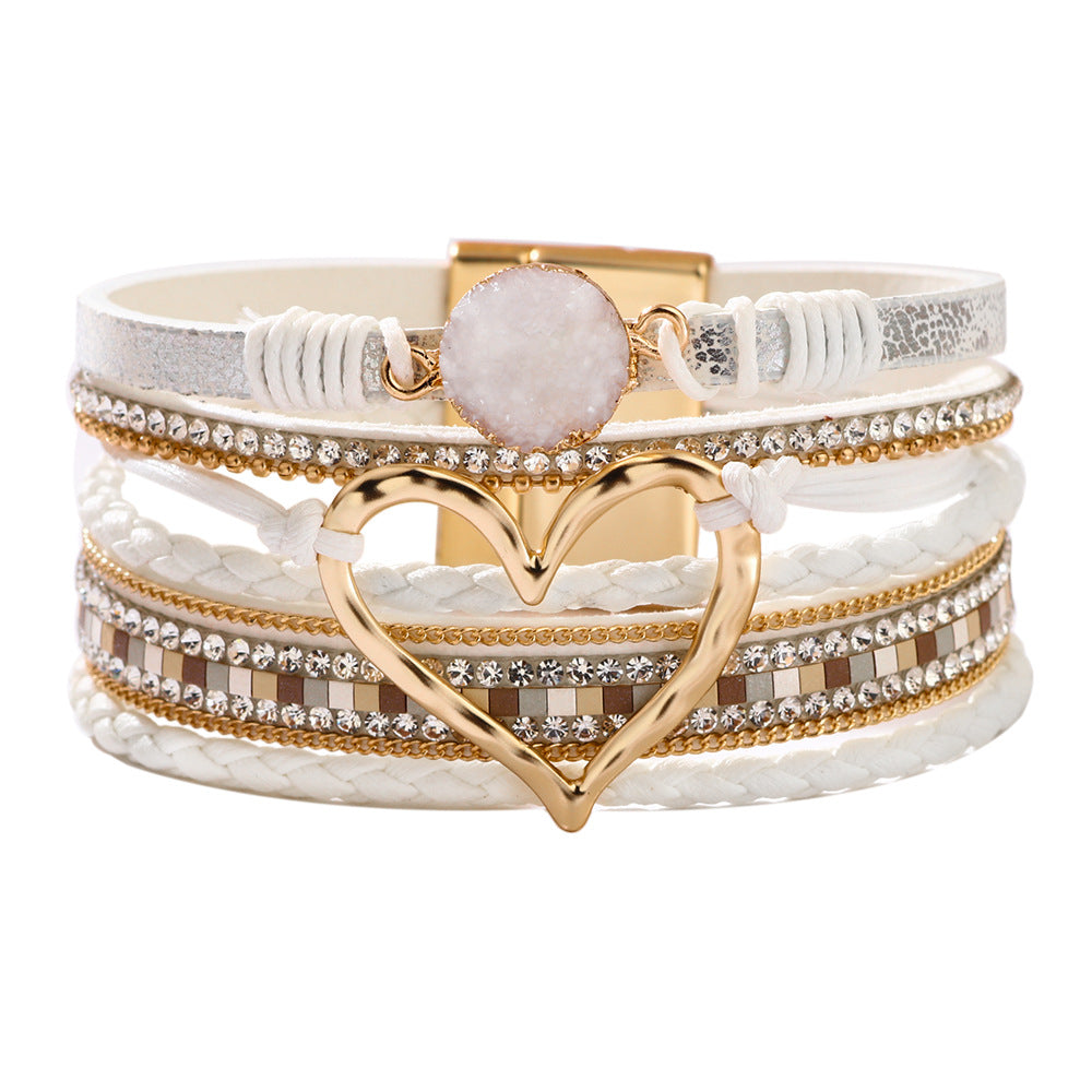Bohemian Heart Shape Rhinestone Magnetic Bracelet