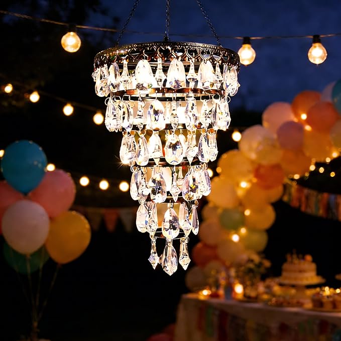 Solar-powered suspended acrylic crystal chandelier