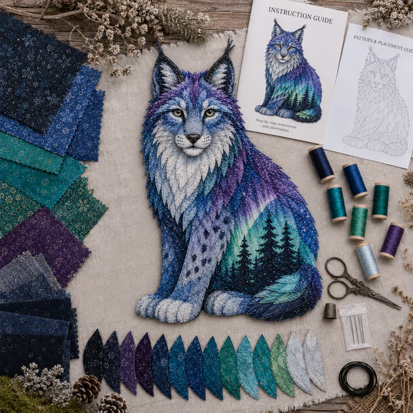 🔥LAST DAY 50% OFF - 🐻Northern Lights Wildlife DIY Patchwork Kit | Aurora Layered Fabric Art, Beginner Sewing Decor & Handmade Nature Gift