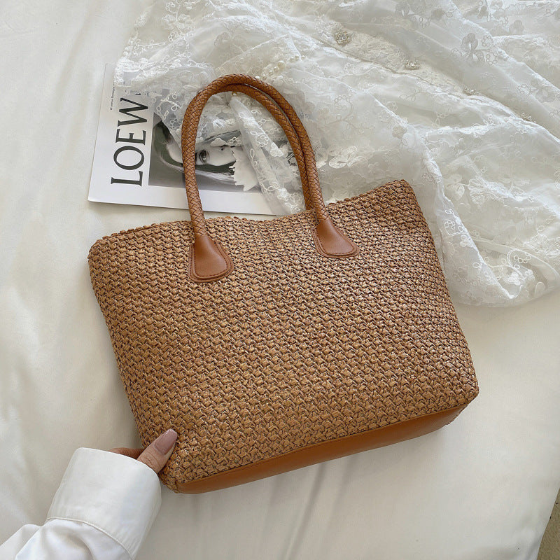 Large Capacity Woven Hand-Carrying Big Shoulder Bag