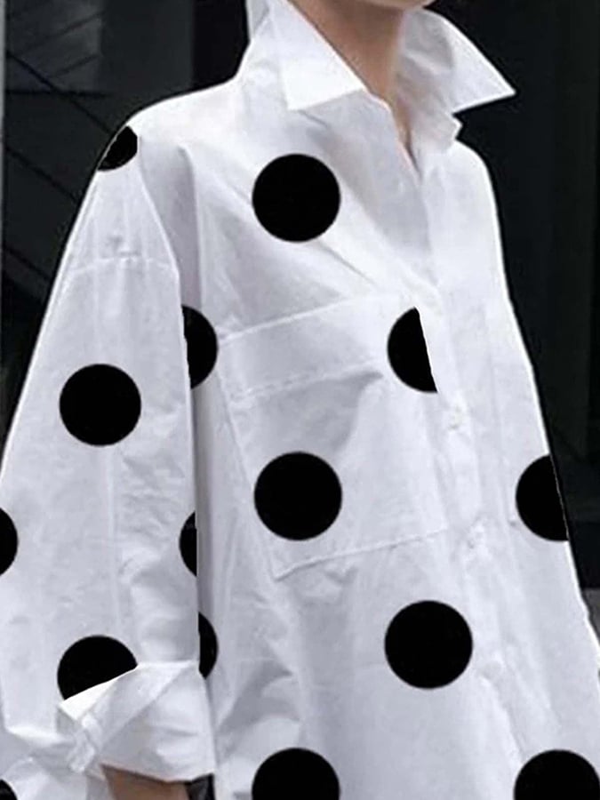 Polka Dot Print Long Sleeve Loose Casual Shirt