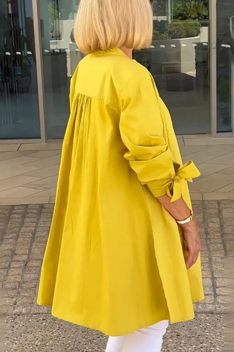 Solid Color Long Cotton Shirt Jackets Women Swing Shap Flattering