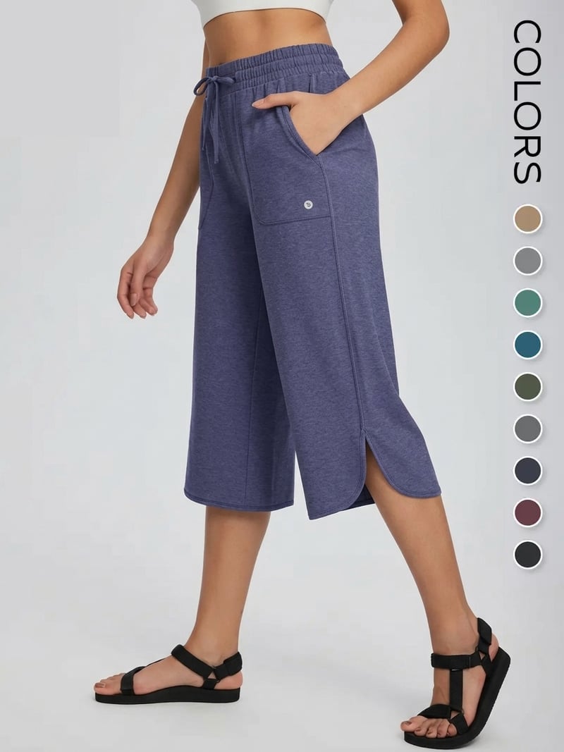👖 Women's Wide Leg Yoga Capris – High Waisted with Pockets, Quick Dry, Lightweight, UPF 50+ Sun Protection – Loose Comfy for Hiking, Gym, Travel & Outdoor Workout ☀️-9 colors💕💕