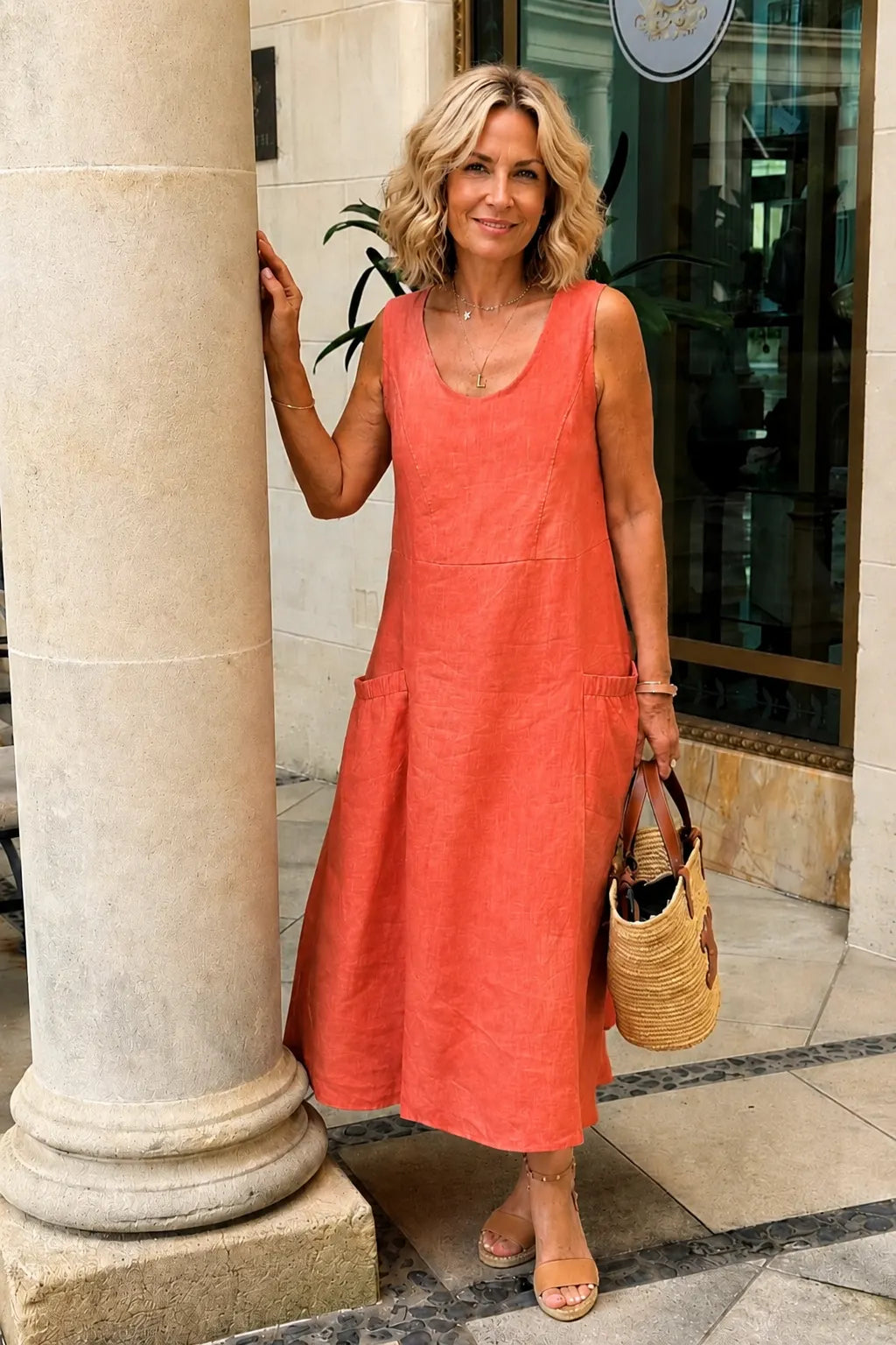 Women's Linen-Look Pocket Maxi Dress
