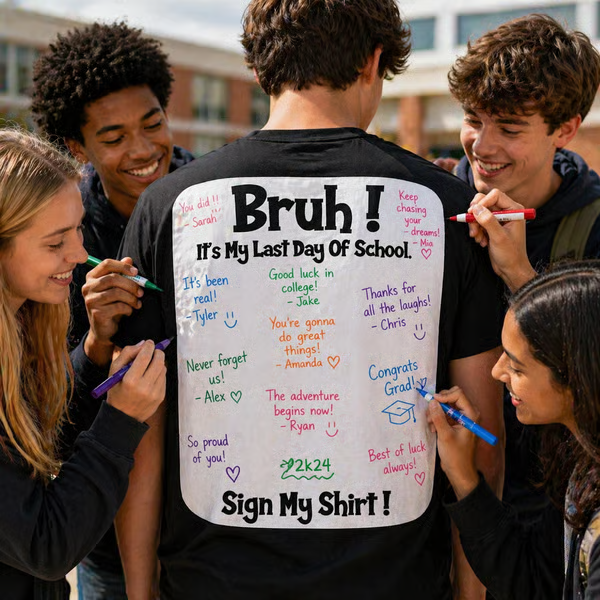 🔥LAST DAY SALE 49% OFF ✨ Bruh It'S My Last Day Of School Sign My T-Shirt For Boys Soft Fabric