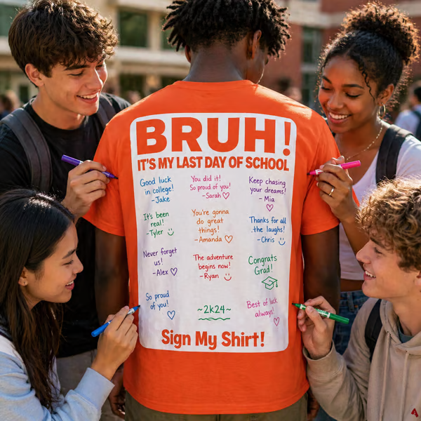 🔥LAST DAY SALE 49% OFF ✨ Bruh It'S My Last Day Of School Sign My T-Shirt For Boys Soft Fabric