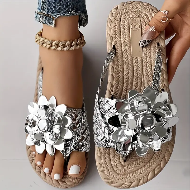 Women's Colorful Floral Decor Thong Sandals