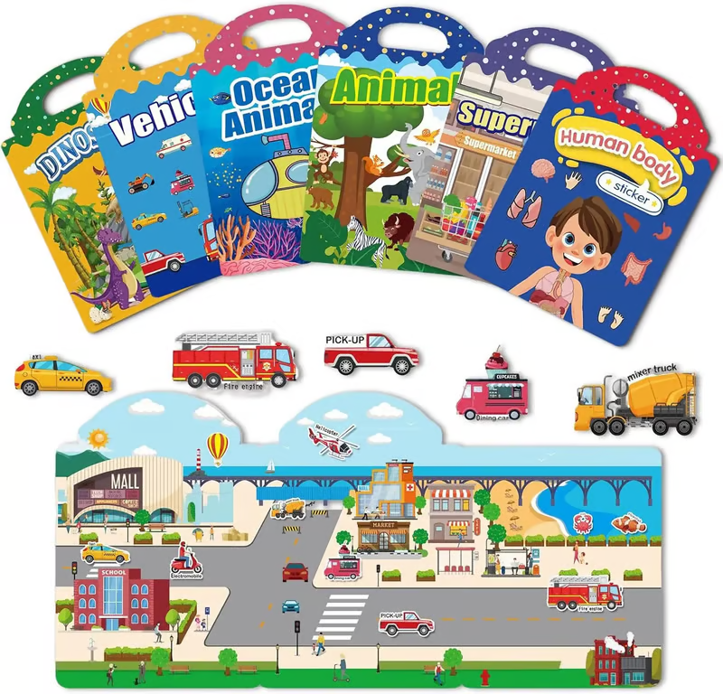 🧠📚Reusable Jelly Sticker Book for Toddlers 2-5, Portable Silicone Quiet Activity Travel Toy🎨