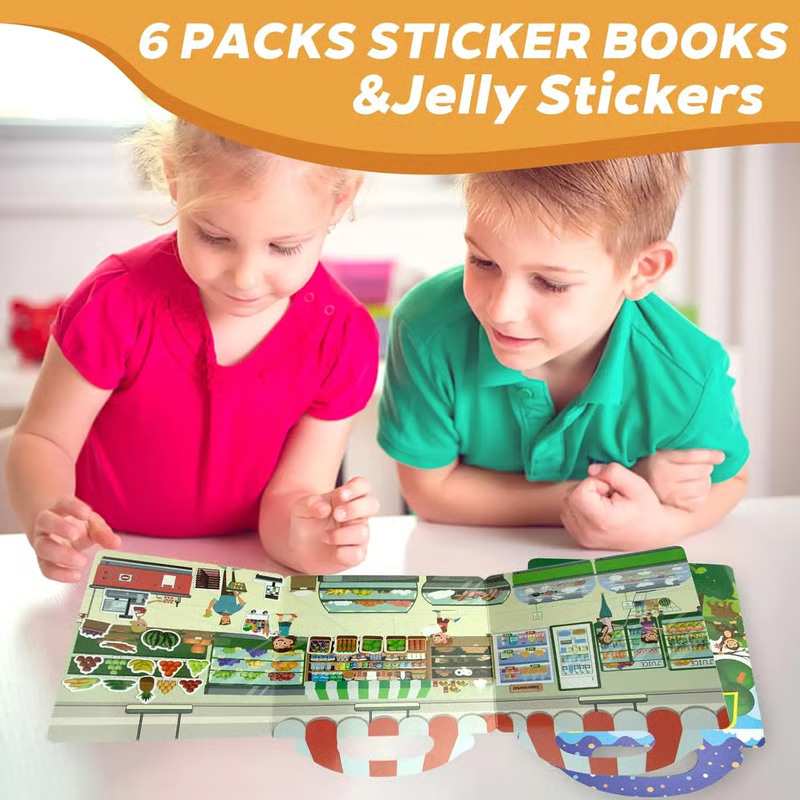 🧠📚Reusable Jelly Sticker Book for Toddlers 2-5, Portable Silicone Quiet Activity Travel Toy🎨