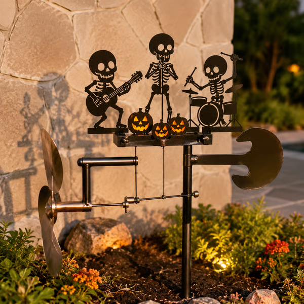 🔥HOT SALE 49% OFF💀🎃Halloween Skeleton Metal Drummer Kinetic Wind Spinner