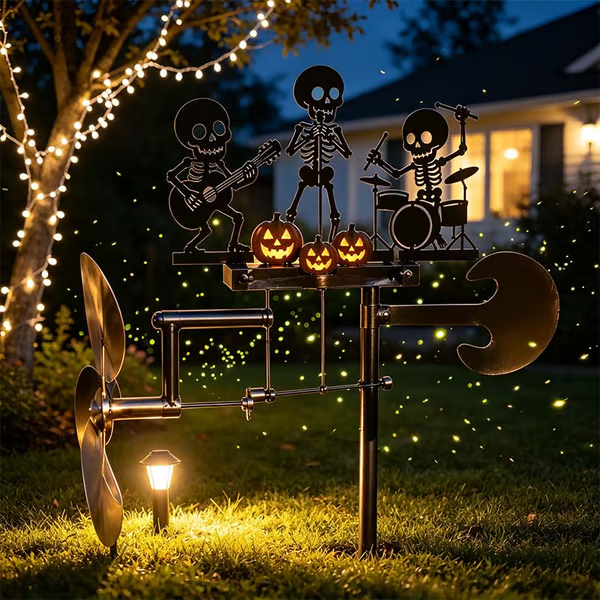 🔥HOT SALE 49% OFF💀🎃Halloween Skeleton Metal Drummer Kinetic Wind Spinner