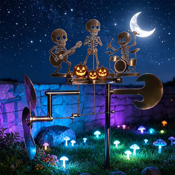 🔥HOT SALE 49% OFF💀🎃Halloween Skeleton Metal Drummer Kinetic Wind Spinner