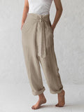 Solid Color High-waist Pleated Casual Pants