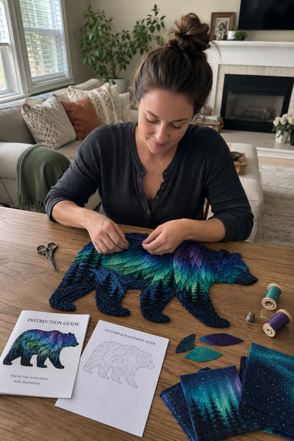 🔥LAST DAY 50% OFF - 🐻Northern Lights Wildlife DIY Patchwork Kit | Aurora Layered Fabric Art, Beginner Sewing Decor & Handmade Nature Gift