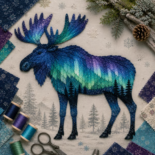 🔥LAST DAY 50% OFF - 🐻Northern Lights Wildlife DIY Patchwork Kit | Aurora Layered Fabric Art, Beginner Sewing Decor & Handmade Nature Gift