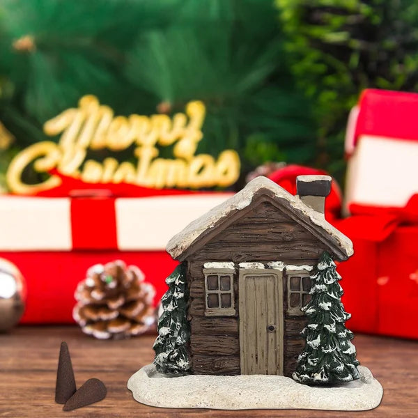 🏠🎄Log Cabin Snowy Winter Incense Cone Burner