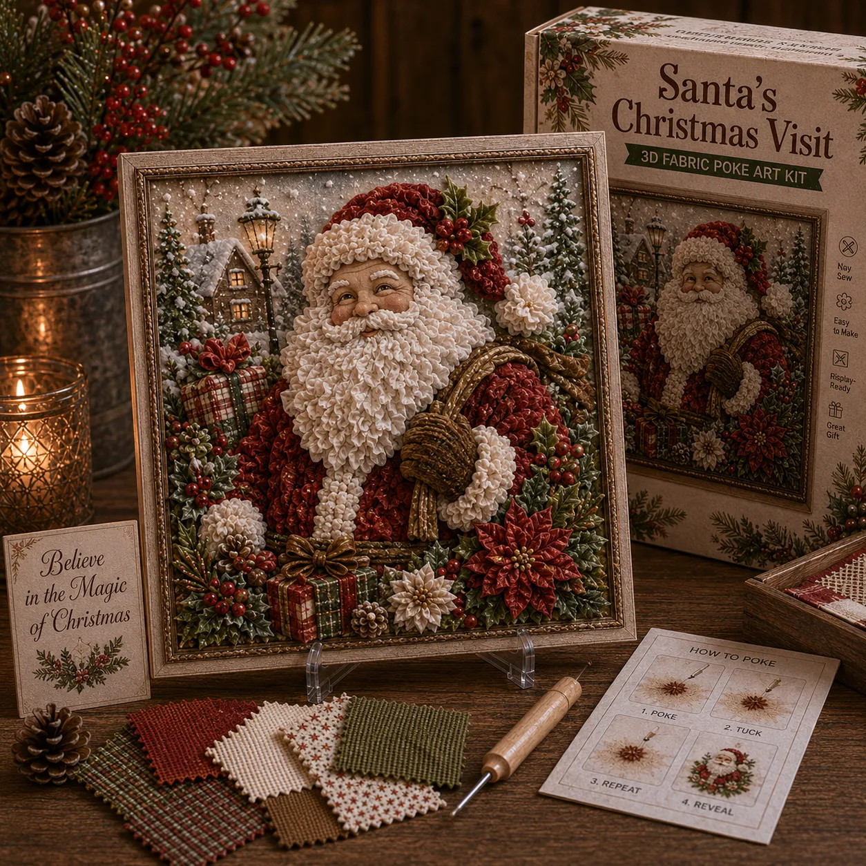 🎄 Christmas 3D Fabric Poke Art Kit – Relax, Poke & Create Cozy Holiday Magic