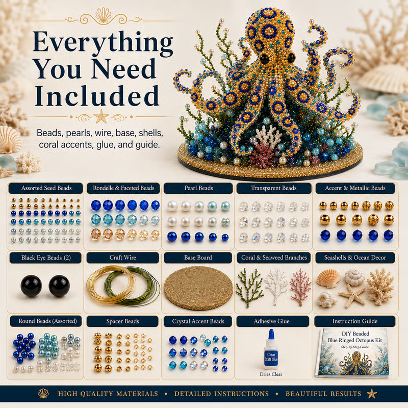 🔥LAST DAY 50% OFF - 🌊 Ocean Sparkle Animal Craft Kit | Create a Dimensional Underwater Centerpiece with Colorful Beads, Pearls & Coastal Details 🐚✨