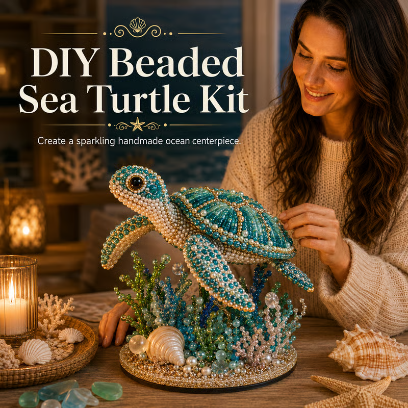 🔥LAST DAY 50% OFF - 🌊 Ocean Sparkle Animal Craft Kit | Create a Dimensional Underwater Centerpiece with Colorful Beads, Pearls & Coastal Details 🐚✨