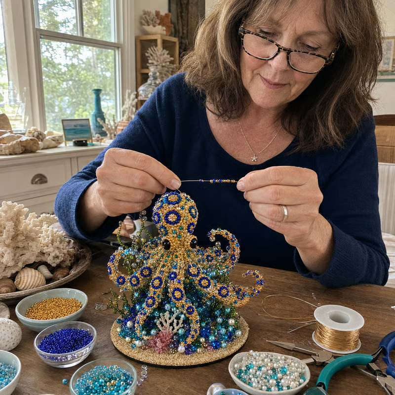 🔥LAST DAY 50% OFF - 🌊 Ocean Sparkle Animal Craft Kit | Create a Dimensional Underwater Centerpiece with Colorful Beads, Pearls & Coastal Details 🐚✨