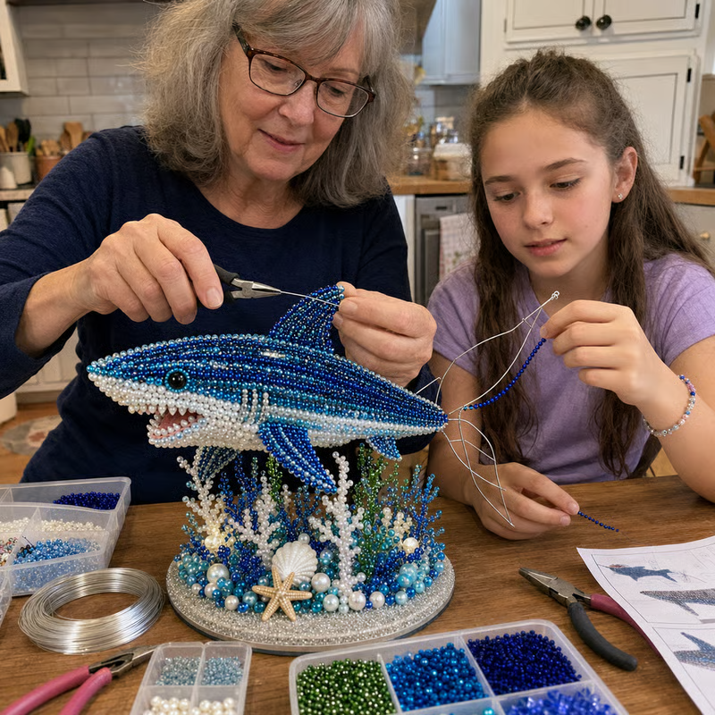 🔥LAST DAY 50% OFF - 🌊 Ocean Sparkle Animal Craft Kit | Create a Dimensional Underwater Centerpiece with Colorful Beads, Pearls & Coastal Details 🐚✨