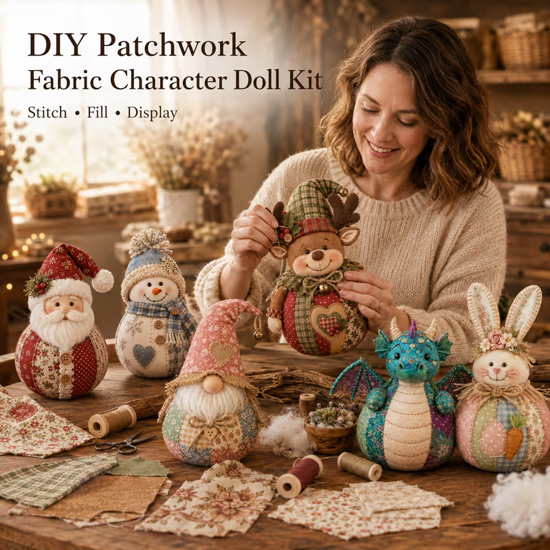🔥Last Day 49% OFF - 🎄🎅Patchwork Fabric Doll DIY Kit | ✨Create a Cozy Handmade Character for Every Season!