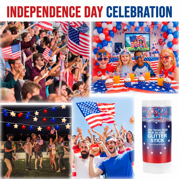 🦅4th of July Glitter Stick✨🔔Red, White & Blue Body & Hair Sparkle