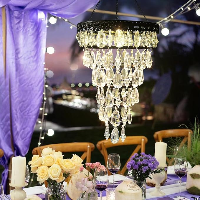 Solar-powered suspended acrylic crystal chandelier