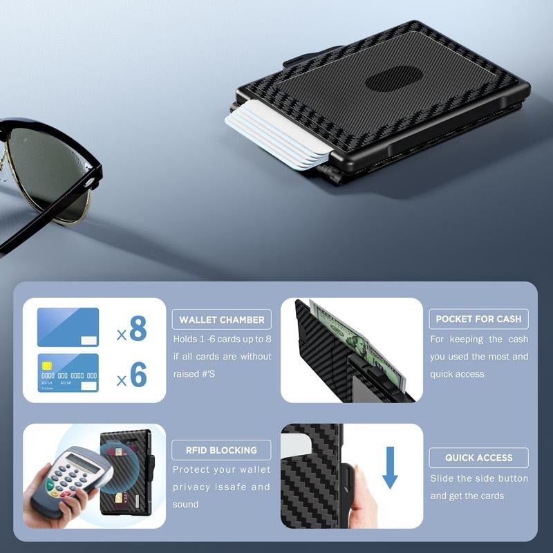 💳Wallet for Men - Pop Up Case, Cash Slot, and Credit Card Slot - Slim Aluminum Wallet with RFID Blocking
