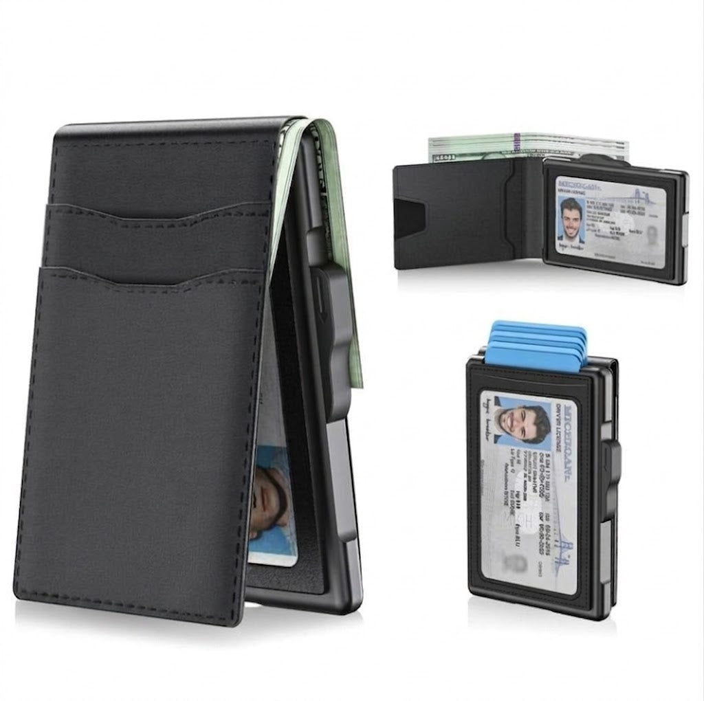 💳Wallet for Men - Pop Up Case, Cash Slot, and Credit Card Slot - Slim Aluminum Wallet with RFID Blocking