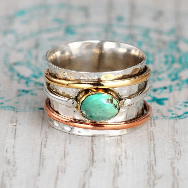 Vintage Turquoise Plated Three-Color Ring