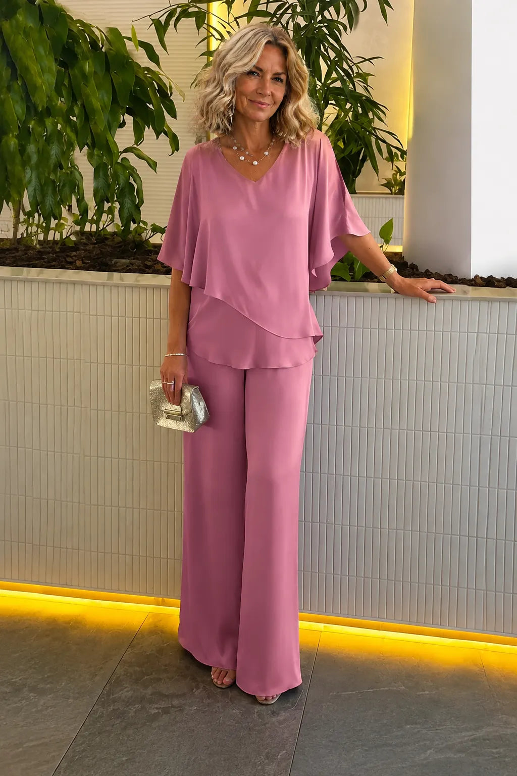 Plus Size Double Layer Tunic Pantsuit
