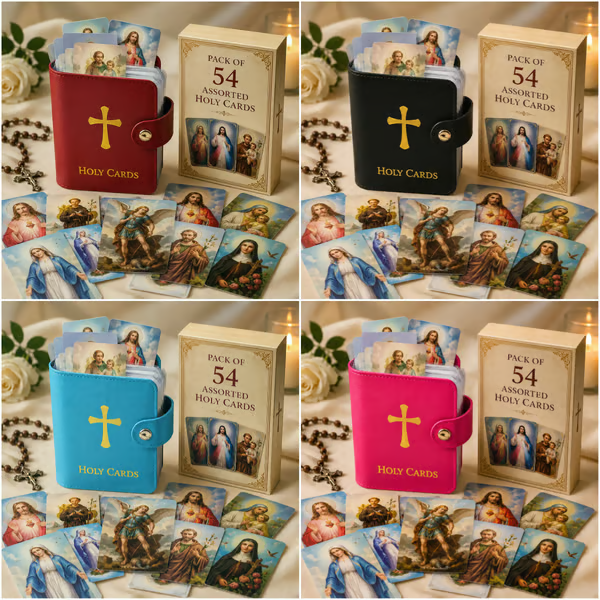 ✝️🙏Catholic Faux Leather Holy Card Holder – Pocket Prayer Card Organizer with Snap Closure