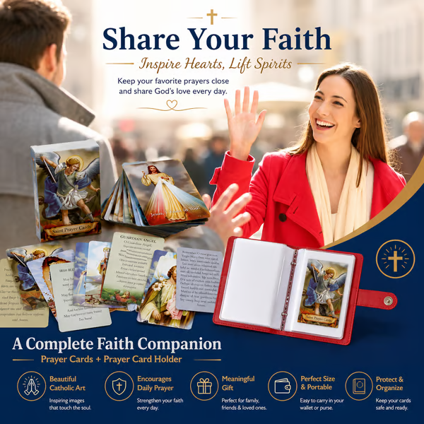 ✝️🙏Catholic Faux Leather Holy Card Holder – Pocket Prayer Card Organizer with Snap Closure