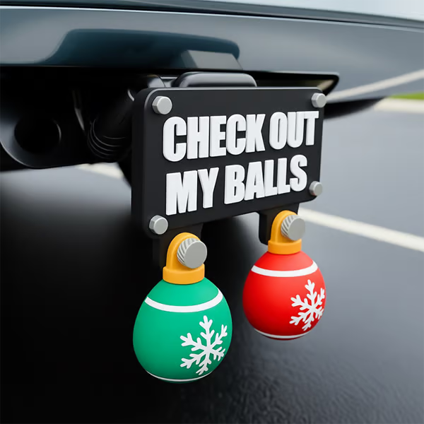 🔥Last Day 49% OFF - 🎄🚗Funny “Check Out My Balls” Christmas Hitch Cover Set