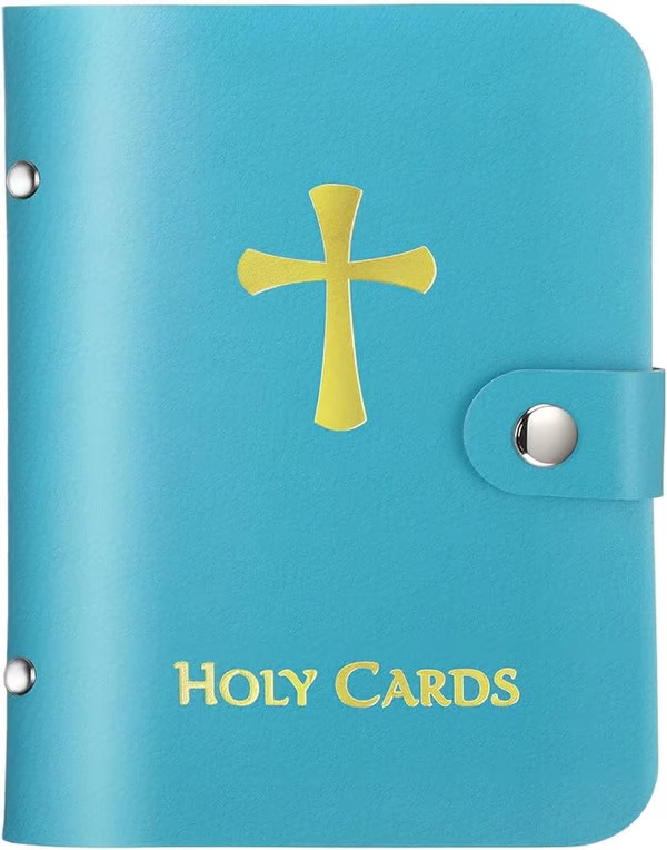 ✝️🙏Catholic Faux Leather Holy Card Holder – Pocket Prayer Card Organizer with Snap Closure