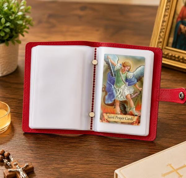 ✝️🙏Catholic Faux Leather Holy Card Holder – Pocket Prayer Card Organizer with Snap Closure