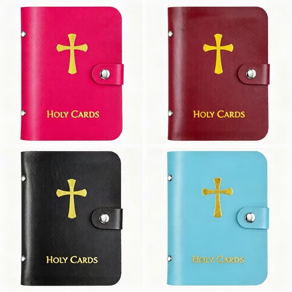 ✝️🙏Catholic Faux Leather Holy Card Holder – Pocket Prayer Card Organizer with Snap Closure