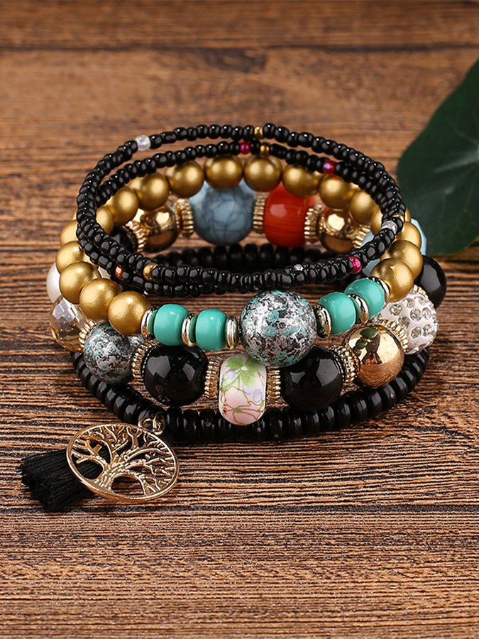 Women's Bohemian tassel tree of life multi-layer Bracelet