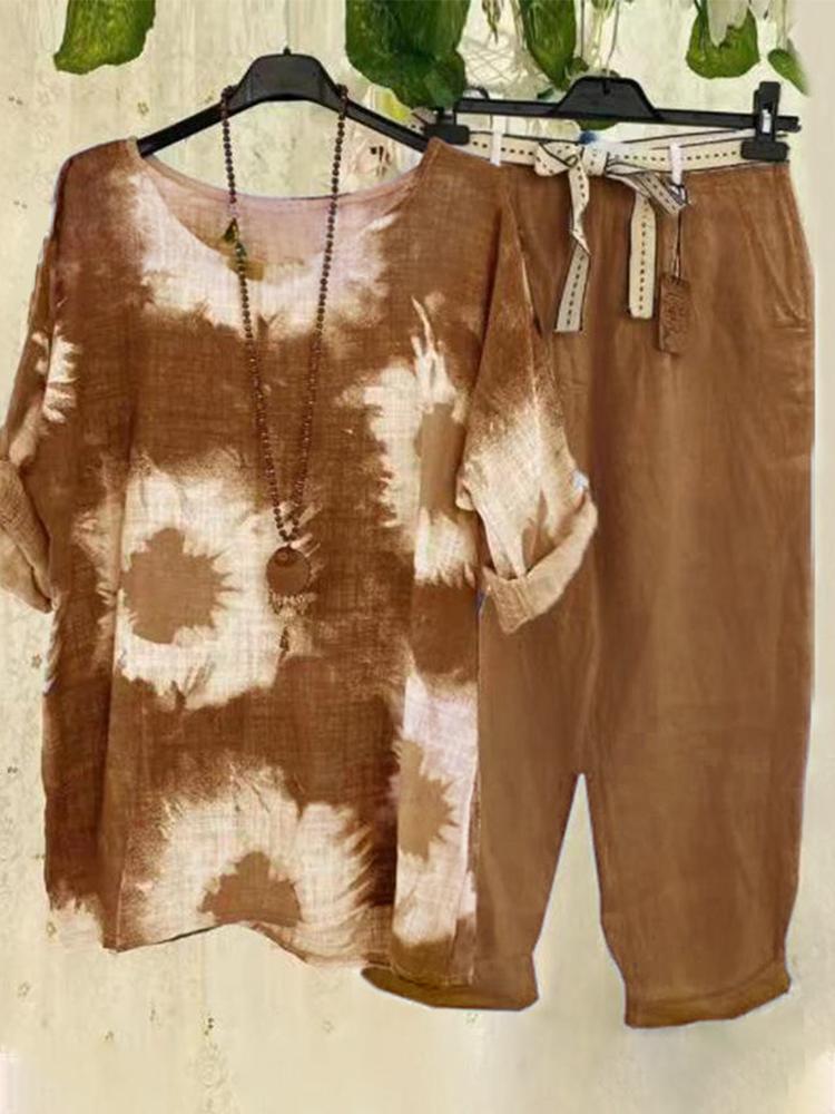 Blue Printed Top And Pants Two-Piece Set