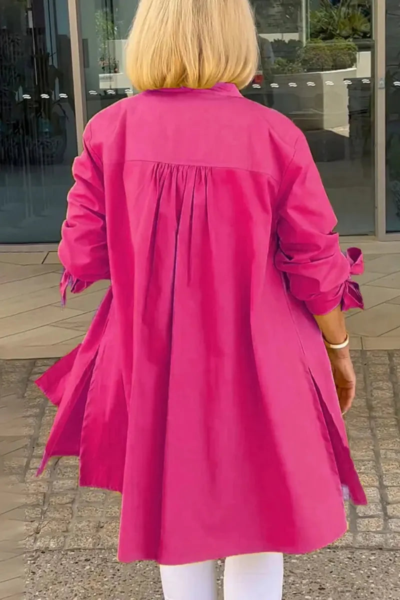 Solid Color Long Cotton Shirt Jackets Women Swing Shap Flattering