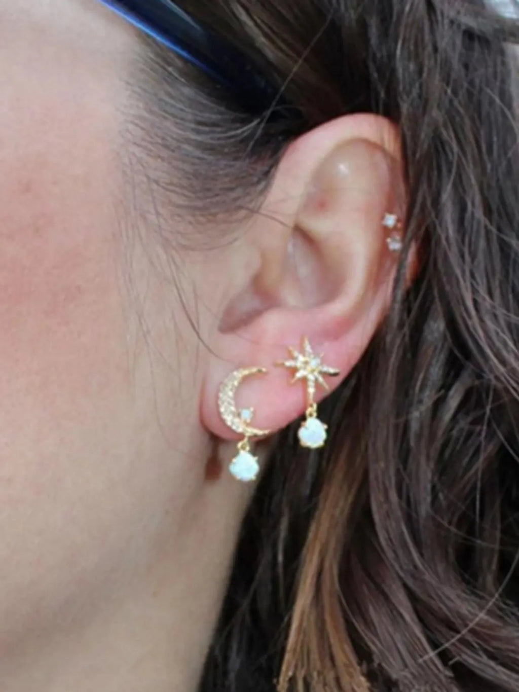 Moon star asymmetric earrings