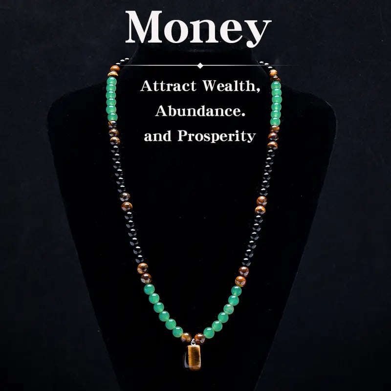 ✨ Money Attraction Necklace With GreenAventurine & Tiger Eye Pendant Healing Crystal Stone