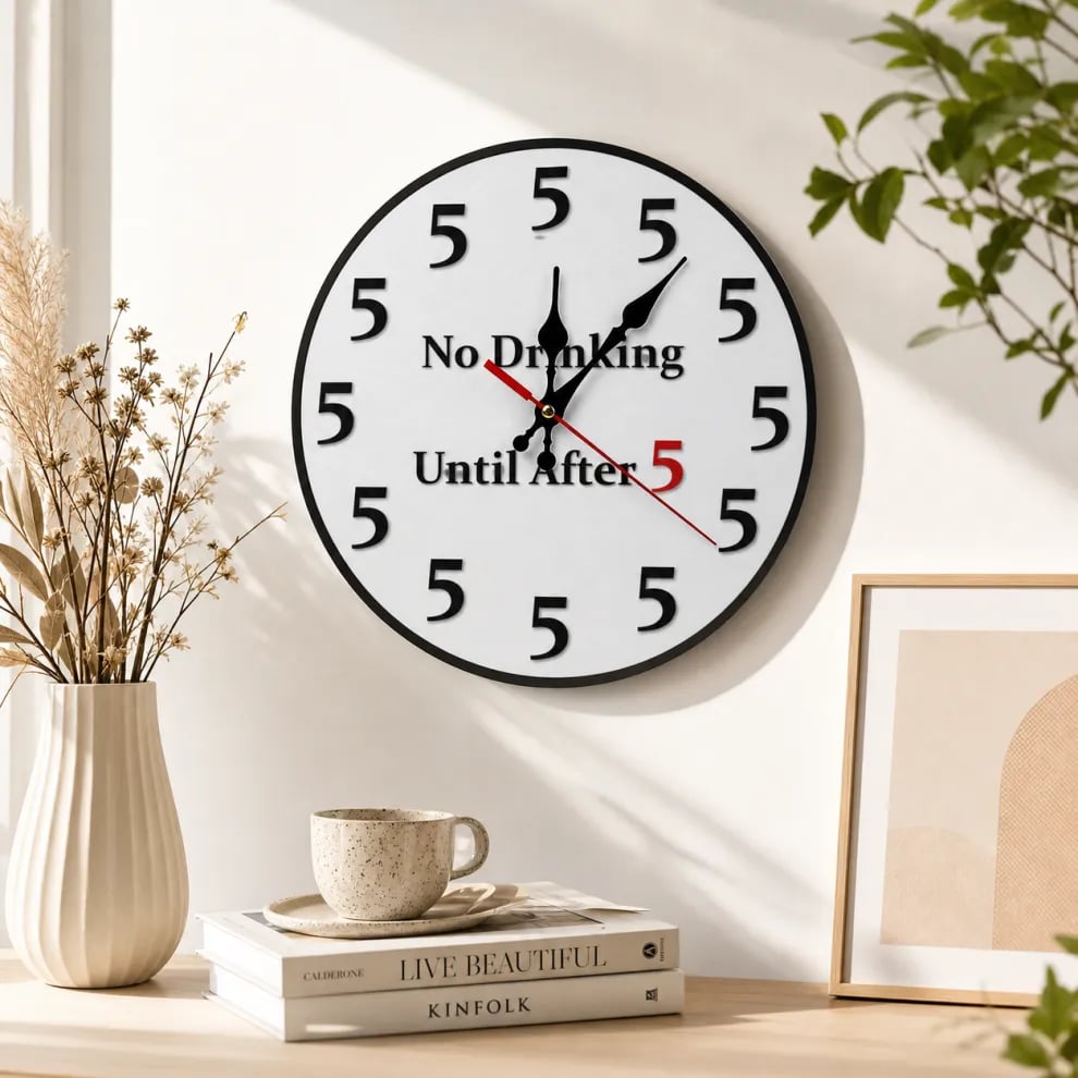 🔥Limited-Time 49% OFF 🔥Funny "No Drinking Until After 5" Round Wall Clock
