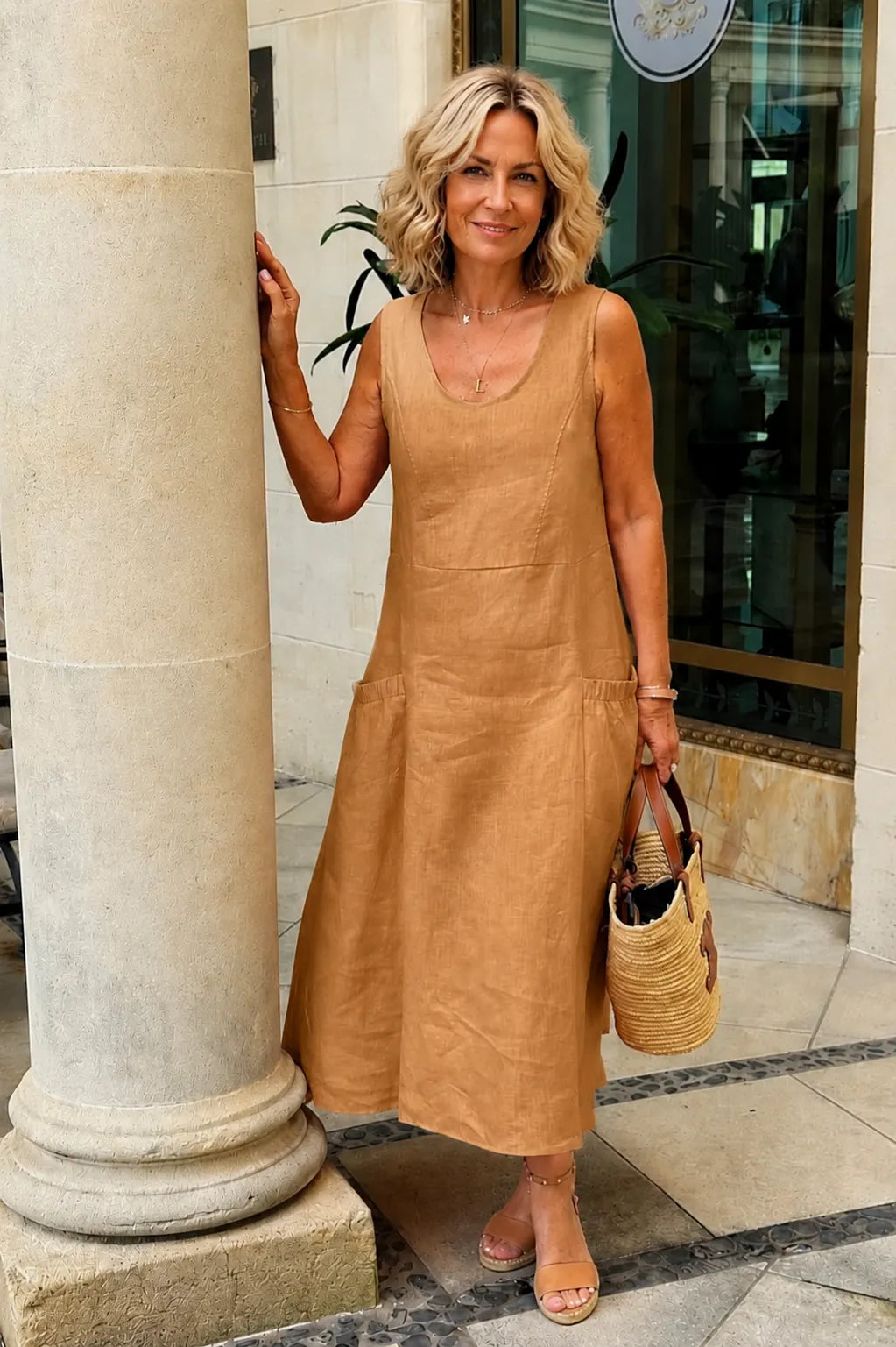 Women's Linen-Look Pocket Maxi Dress