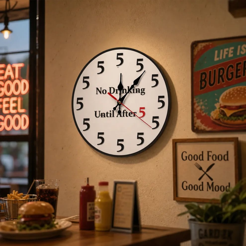 🔥Limited-Time 49% OFF 🔥Funny "No Drinking Until After 5" Round Wall Clock