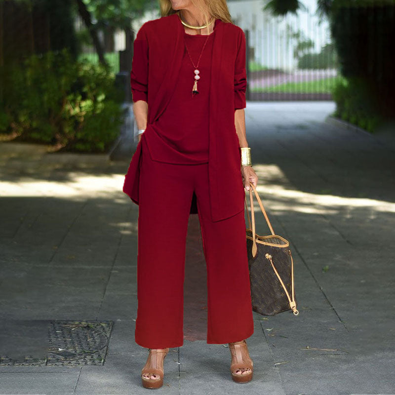 Fashionable Solid Color Loose Three-Piece Set