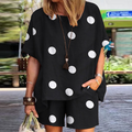 Women'S Polka Dot Print Round Neck Loose Short Sleeve Shorts Two-Piece Set