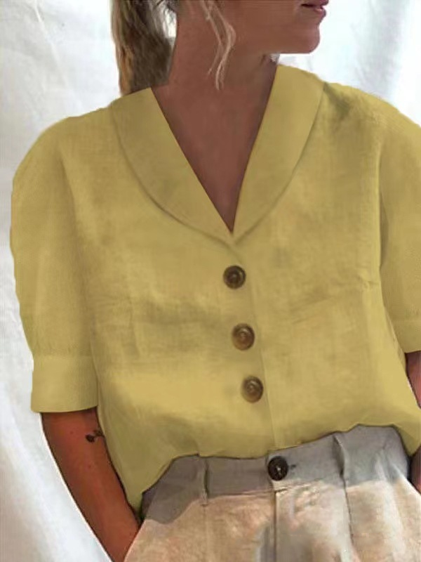 Women's Cotton Linen Casual Button-Up Shirt