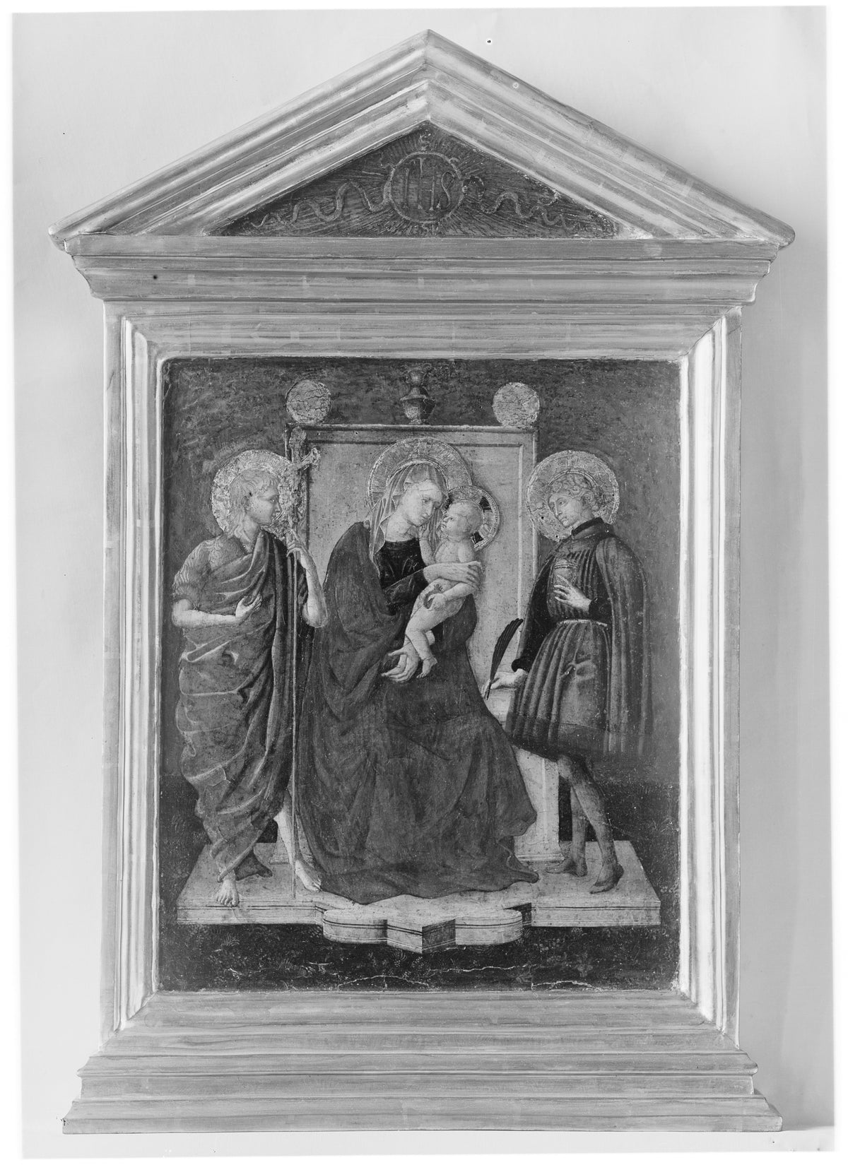 Madonna and Child Enthroned with Saint John the Baptist and Another Saint by Italian (Florentine) Painter - Tempera canvas print